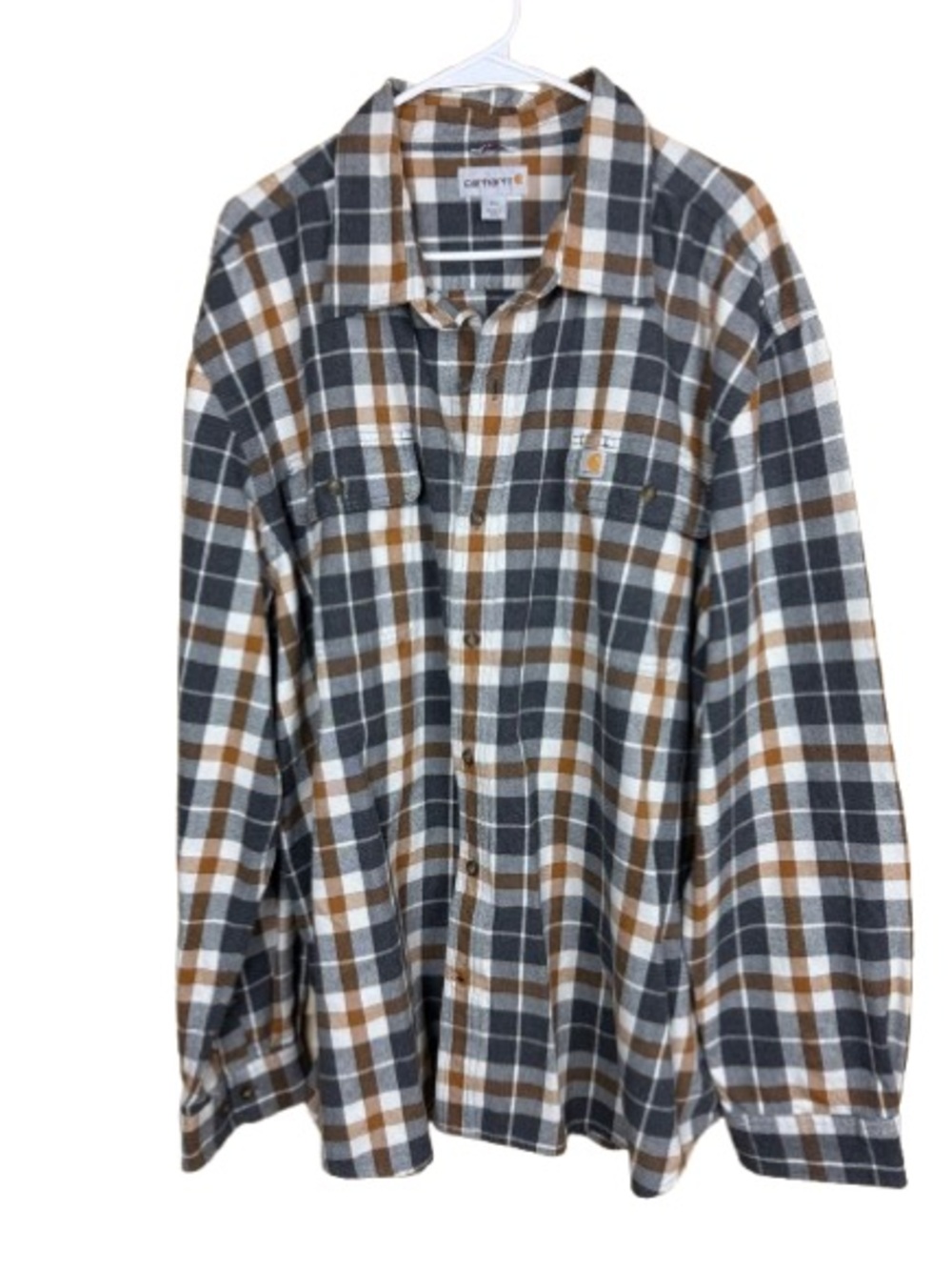 Carhartt Men's Gray, Brown and White Plaid Button-Down Shirt